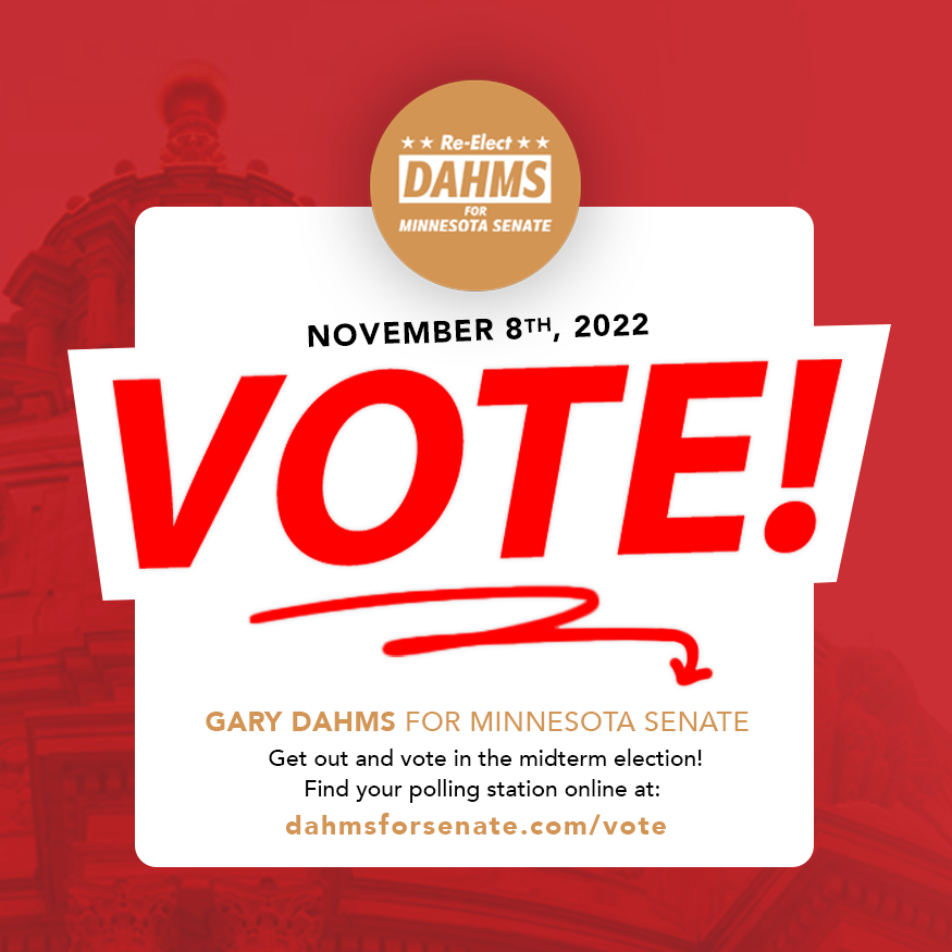 Don't forget to vote! Your vote counts on November 8th! As the Republican candidate running for re-election in Senate District 15, I would appreciate your vote. Thank you! dahmsforsenate.com/vote