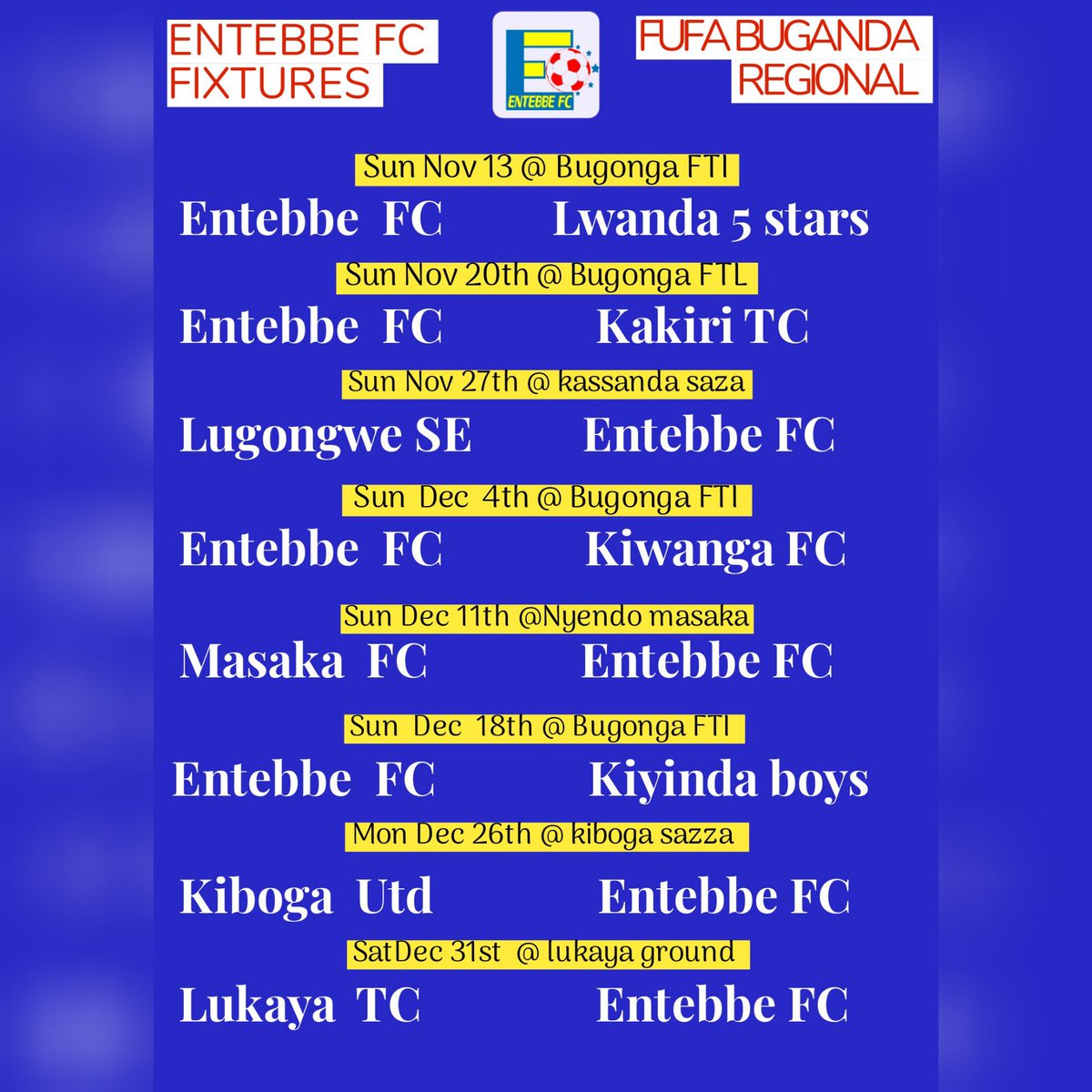 Entebbefc's tweet image. All our remaining Fixtures.