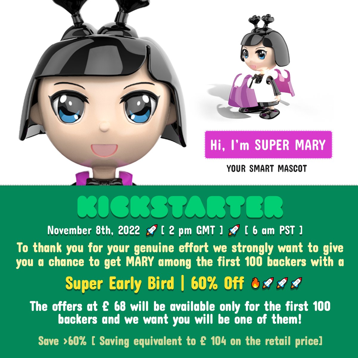 CCTOY_FUN's tweet image. SUPER MARY on #Kickstarter November 8th, 6am PST
#kickstarter #IndieGo #indiegogo #PatreonPage #patreonsupport #crowdwork #crowdfund #crowthorne #gofundme #gofundmehelp #Fundable #funding #fundraiser #Mighty #mightycause #mightythor #seedinvestment #Starting #startengine #help