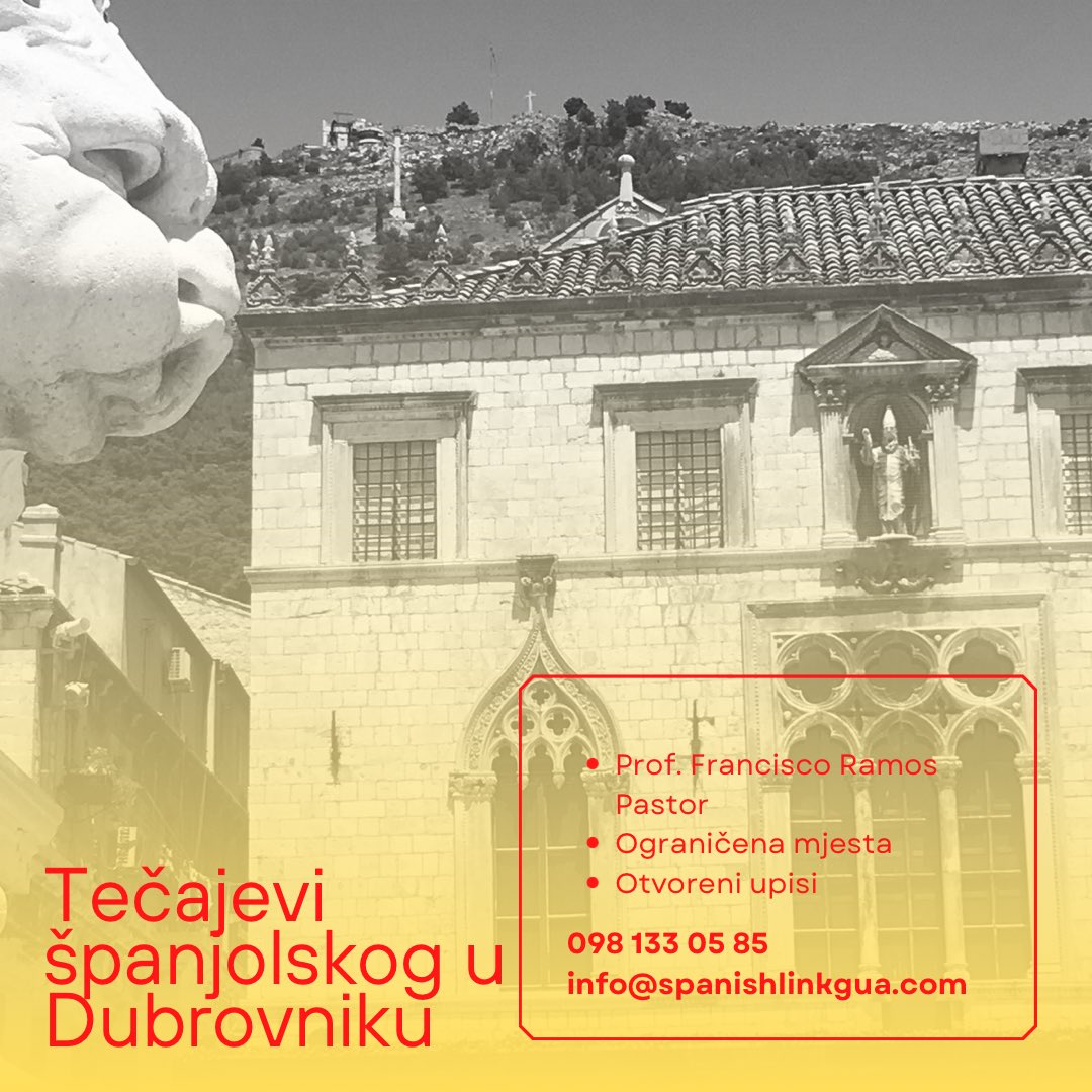 Izvrsna ponuda tečajeva španjolskog u Dubrovniku. Sve razine (A1-C2). 

Ukoliko trebate više informacija, posjetite sljedeću poveznicu: spanishlinkgua.com/hr/nastava-uzi…

Ukoliko ste zainteresirani, ispunite sljedeću registracijsku formu: forms.gle/P2HzdsDufDWQCz…