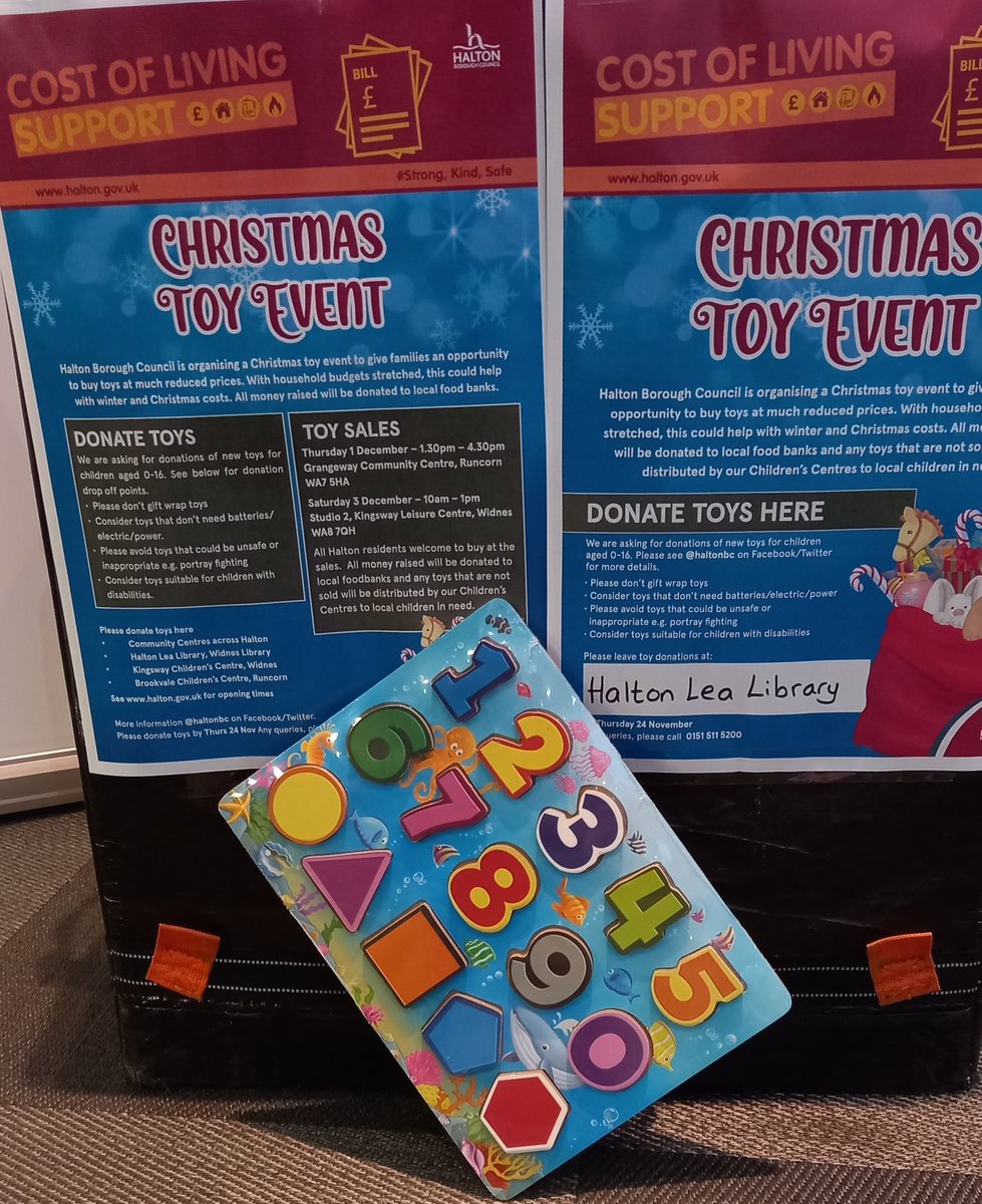 So nice to see the first toy donated at Halton Lea Library over the weekend 

Anyone can come along and donate new unopened toys for the Children of Halton 

Halton Lea &amp; Widnes Libraries are proud to be part of The Christmas Toy Event 2022 

#LoveLibraries #christmas2022 
TM