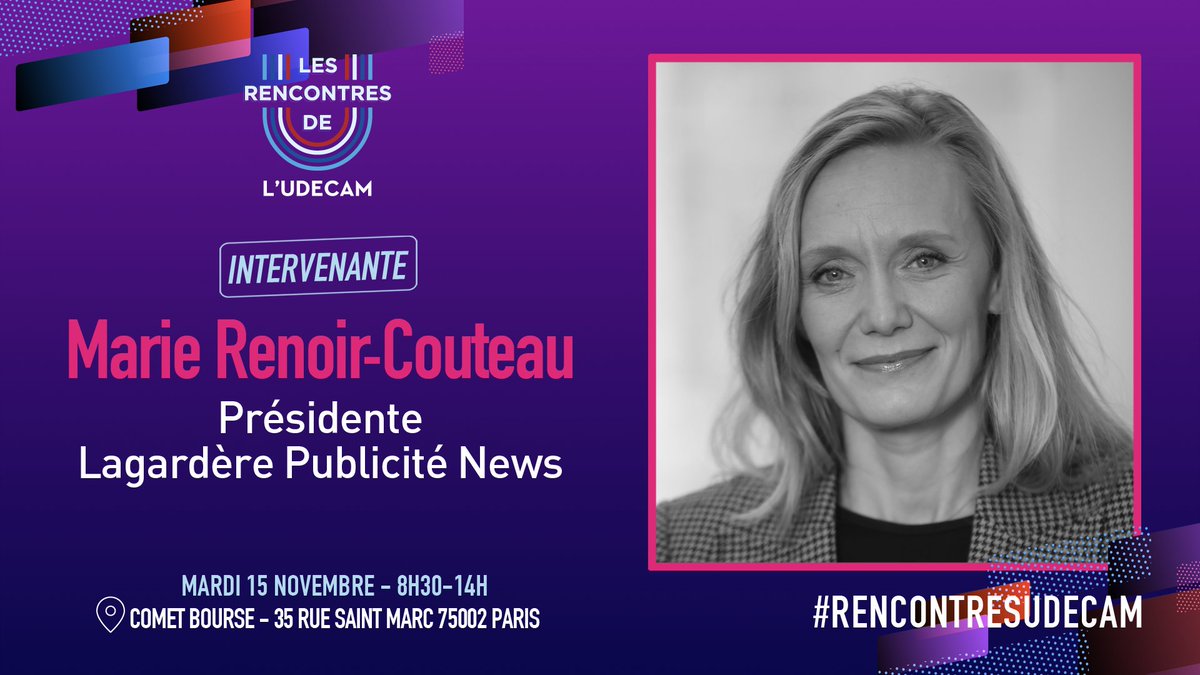 MRenoirCouteau's tweet photo. 🗓 Ravie de participer aux #RencontresUdecam le 15/11
🗣 L’occasion d’échanger sur le thème du « Défi du Trading Media : efficacité et agilité dans la complexité »
➡️ Pour s’inscrire : https://t.co/CdxbGwNdeg
#UDECAM #LagardèrePublicitéNews #régie #communication #médias https://t.co/jtHMScNLsO