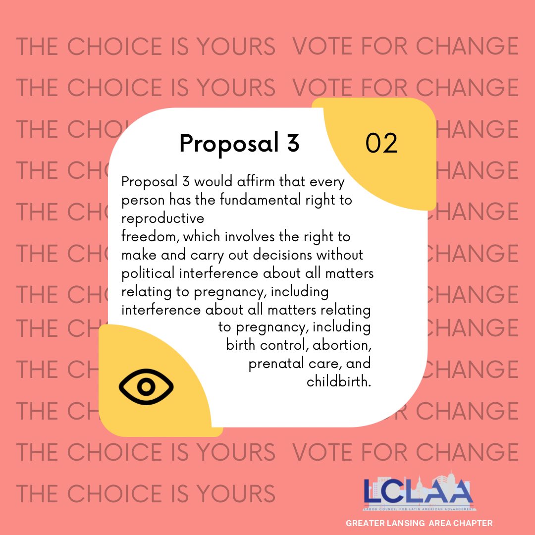 LCLAALansing's tweet photo. Michigan get informed! Proposal 3 aims to make and carry out decisions without political interference. Have the freedom to choose. Visit https://t.co/2uV26Oapd9  to locate a polling station near you. 

#VOTE #LCLAAvote #Generalelections #Michigan #Proposal3 https://t.co/wXy5XK97aE