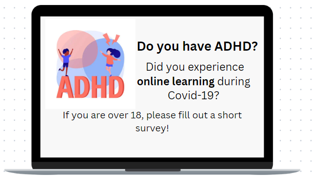 EmilyDa02708656's tweet photo. Do you have #ADHD or think you have ADHD? 👀Did you engage with #onlinelearning during #COVID  ? We want to learn about your #onlineclasses and #communication! Please take our online survey: https://t.co/ROxjsXX901 https://t.co/hiy3eKYtfs