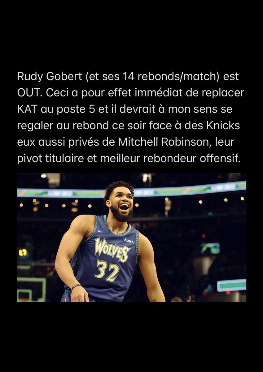 SknurtBetting's tweet photo. 🗓 07/11 - Pick #1 | #NBA🇺🇸

🏟 Wolves vs. Knicks @ 03:00 ⏰ 

#TeamParieur #NBATwitter 
➔ Towns +10,5 R. @ 1,73 | 1,5%

RT♻️ si tu suis &amp; ❤️ si tu soutiens ✊ https://t.co/hB6odo6Gsg