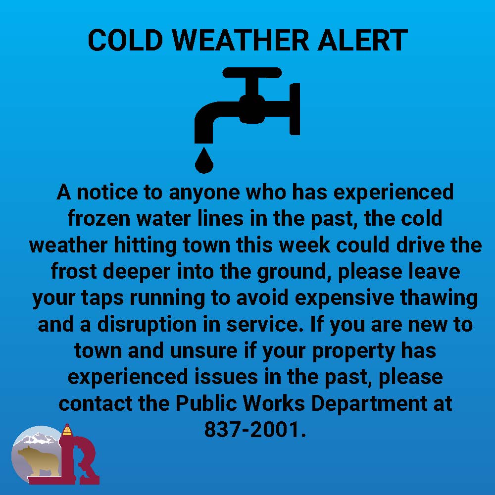 BRRRR, it's getting cold outside!

Public Works wants to remind community members about the potential for frozen water lines!

#cityofrevelstoke #coldweather #publicworks