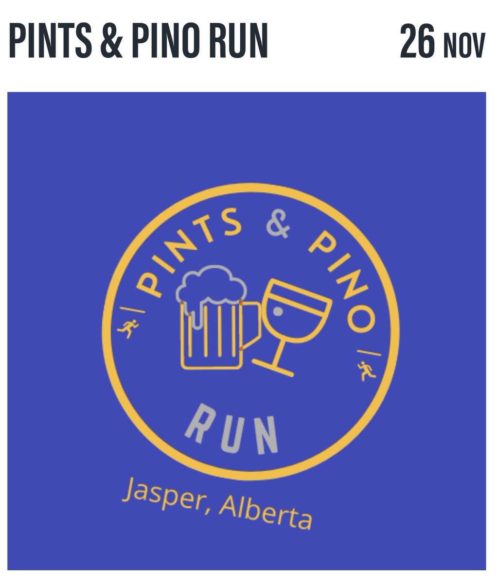 Join us in beautiful Jasper November 26th, for the 1st #PintsandPinotRun! #Jasper to Pyramid lake. 16k 8k 5k Comp beverage to ea athlete! Register @ pintsandpino.run It’s #Wineman refined! @MultisportsCan @TourismJasper @PursuitBanff @jasperbrewing #runjasper #myjasper