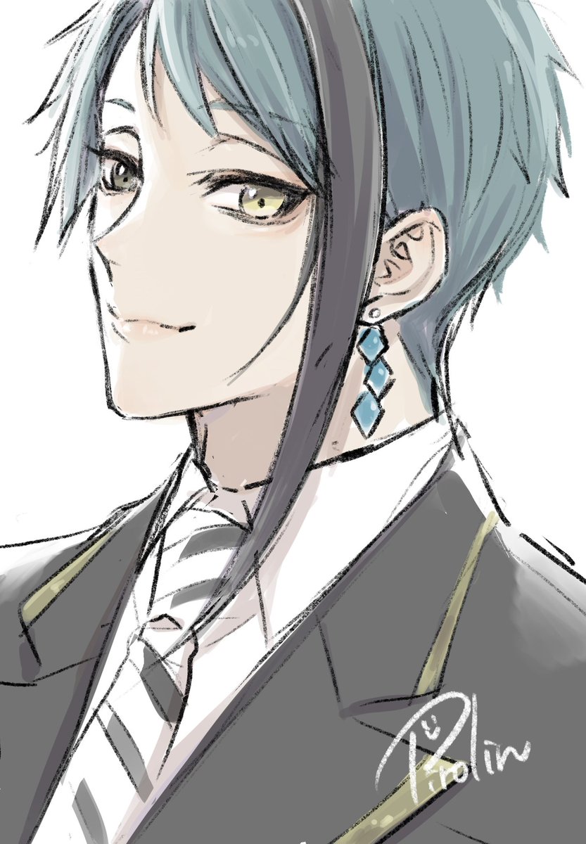 solo 1boy jewelry earrings male focus streaked hair necktie  illustration images