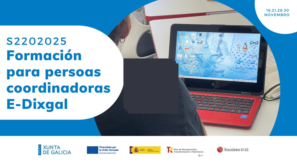 CAFIgalicia's tweet photo. ▶️Agora tes unha nova oportunidade de formarte en #EDixgal
🔵Se eres coordinador/a no teu centro podes contar ca axuda de dous asesores @amtega neste curso de 4⃣ días e 1⃣2⃣ horas de duración
▶️Non quedes sen a túa praza! Código da actividade S2202025 https://t.co/yAt2wuJSyc