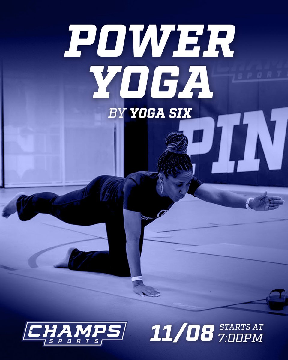 ChampsPines's tweet photo. Come Out for POWER YOGA 🧘‍♀️

Join POWER YOGA powered by YOGA SIX! Meet us for the next class on 11/8.

Sign Up Here | https://t.co/oUT7pbwTkD https://t.co/7biL8ejvky