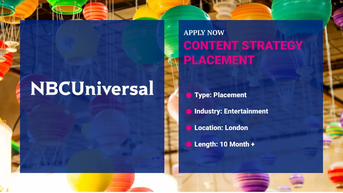 Do you want to work for one of the world’s leading media and entertainment companies in the development, production, marketing of entertainment and news? Check out @NBCUniversal's Content Strategy Placement ---> buff.ly/3UeQUzr