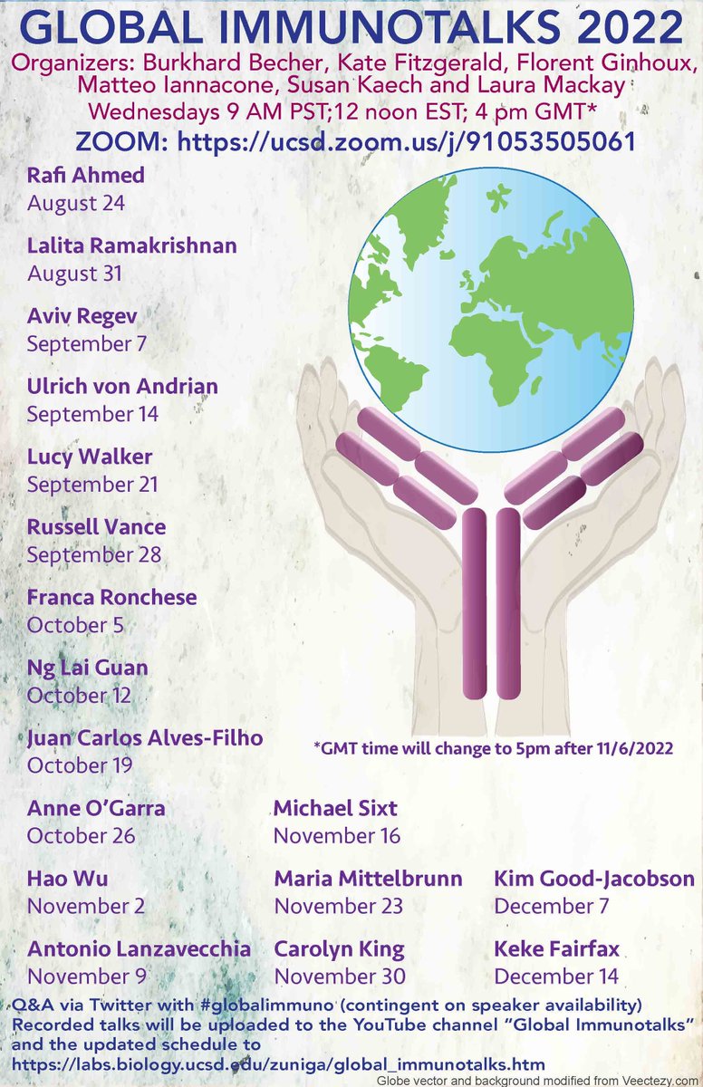 Looking forward to our next #globalimmuno talk this Wednesday, November 9th at 9am PST noon EST 5pm GMT* by Dr. Antonio Lanzavecchia.  

Title: "Dissecting human antibody responses: useful, basic and surprising findings" 
LINK: ucsd.zoom.us/j/91053505061