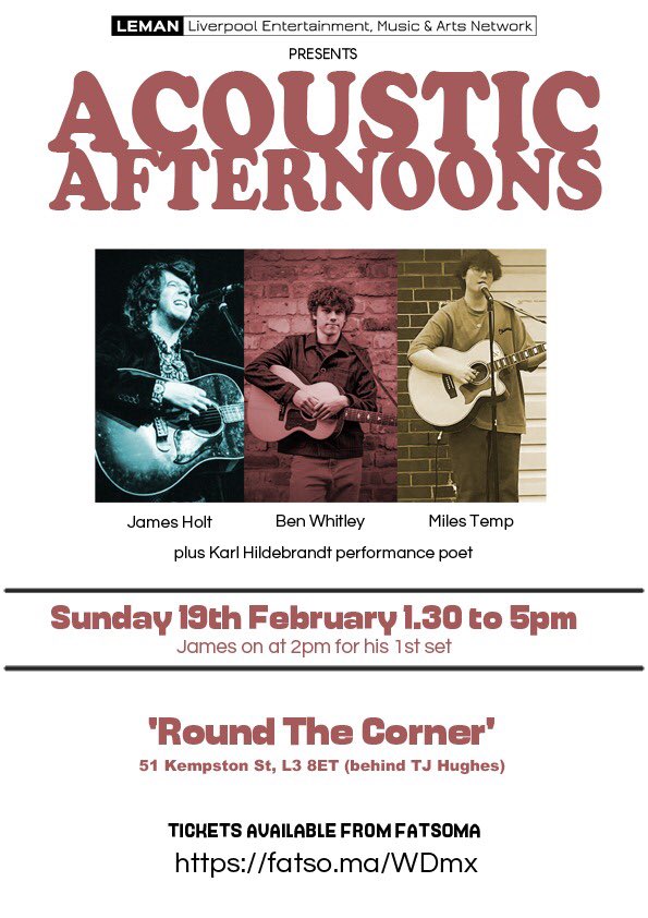 Liverpool Entertainment Music and Arts Network (@liverpoolenter1) on Twitter photo Sunday 19th February 2023 <a href="/jamesholtmusic/">James Holt</a> is coming to Liverpool! 😁 Tickets on sale now via Fatsoma:
fatso.ma/WDmx Sunday 19th February 2023 <a href="/jamesholtmusic/">James Holt</a> is coming to Liverpool! 😁 Tickets on sale now via Fatsoma:
fatso.ma/WDmx
