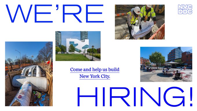 📢 Calling all architects, engineers, administrators, and more: we're hiring! Come and help us build #NYC. Explore career opportunities at DDC: on.nyc.gov/3Dw2SNk