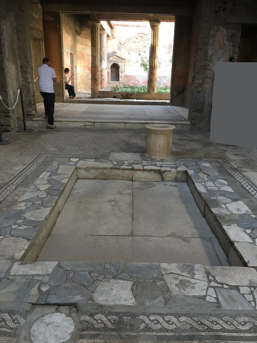 NicholasAherne's tweet photo. @romanmosaics I asked the same whilst visiting Pompeii this summer.  Impluvium, House of the Tragic Poet. Interestingly, the coloured marble is not present in some reconstruction drawings: https://t.co/TDsAtrQe5w https://t.co/bJiWpbme3M