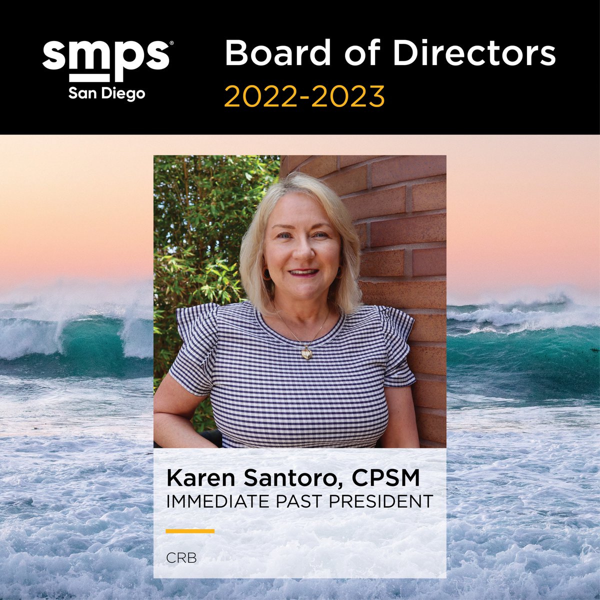 SMPS_SD's tweet image. Our next 2022-2023 Board introduction is Immediate Past President Karen Santoro!

Karen is a Marketing Manager at CRB and a Certified Professional Services Marketer (CPSM). She has more than 20 years of BD and marketing experience with top-ranked AEC firms.

#SMPS #AECIndustry