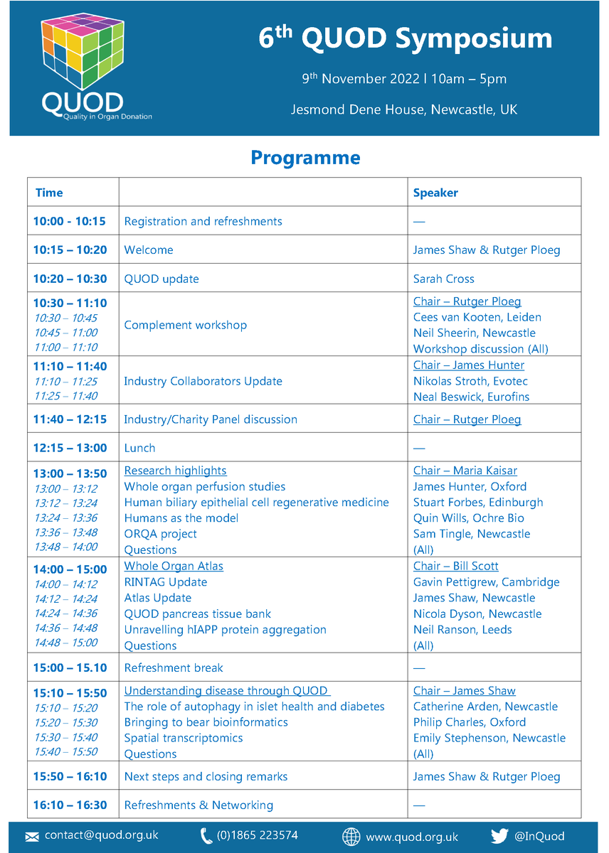 QUOD - Quality in Organ Donation (@inquod) on Twitter photo We're looking forward to seeing you all on Wednesday for QUOD's 6th Symposium in Newcastle! We have a jam-packed programme full of exciting scientific content we can't wait to discuss. <a href="/NDSurgicalSci/">Nuffield Department of Surgical Sciences</a> <a href="/UniofOxford/">University of Oxford</a> <a href="/NHSBT/">NHS Blood+Transplant</a> #Symposium #research #conference We're looking forward to seeing you all on Wednesday for QUOD's 6th Symposium in Newcastle! We have a jam-packed programme full of exciting scientific content we can't wait to discuss. <a href="/NDSurgicalSci/">Nuffield Department of Surgical Sciences</a> <a href="/UniofOxford/">University of Oxford</a> <a href="/NHSBT/">NHS Blood+Transplant</a> #Symposium #research #conference