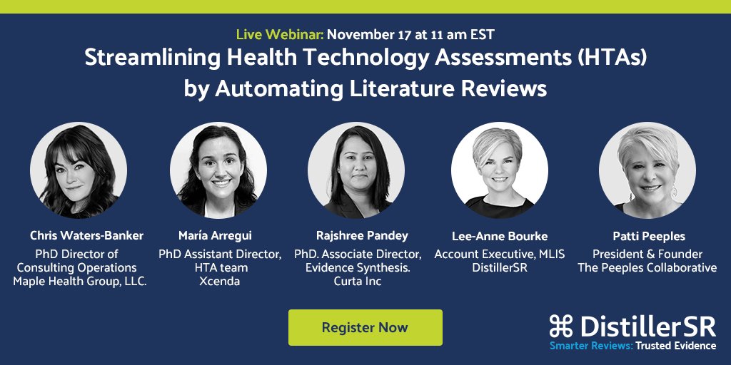 Join our upcoming webinar November 17 at 11 am EST featuring Curta's Rajshree Pandey, PhD, Xcenda's María Arregui, PhD,Maple Health Group's Chris Waters-Banker, PhD,  DistillerSR's Lee-Anne Bourke, and Peeples Collaborative's Patti Peeples @PattiPeep, PhD: hubs.ly/Q01rFSpS0