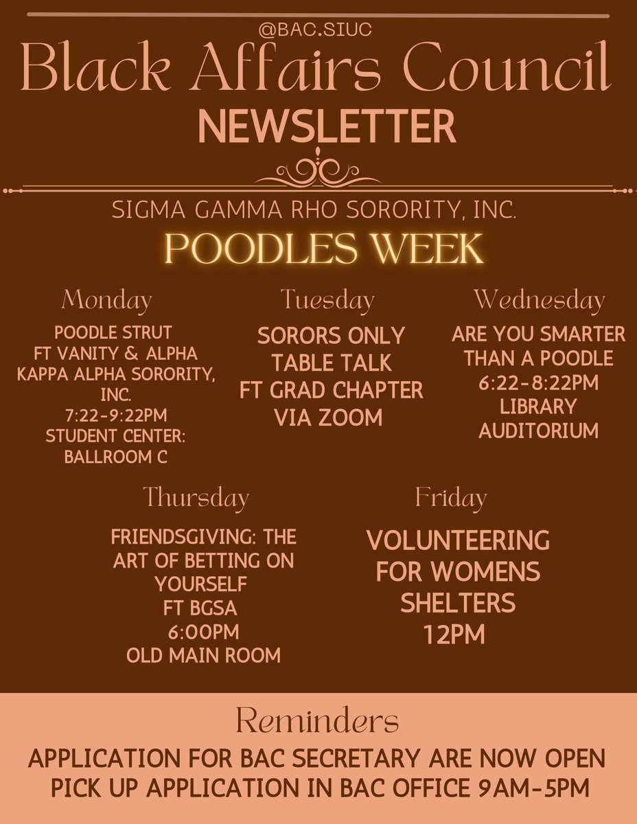 It’s everyone’s favorite time! Newsletter time! You know your BAC Family must keep you up to date on everything happening on campus 🤎 #siuc #blacksiuc