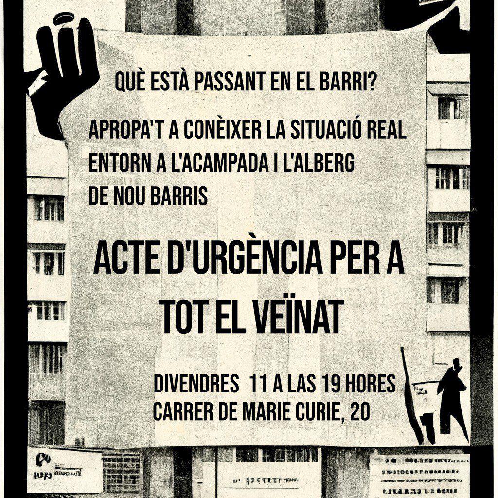 ateneu9b's tweet photo. ⚠️ Què està passant a l'acampada i al alberg de primera acollida de Nou Barris?  Us esperem per conèixer la situació real! 

📆 Divendres 11 de novembre
⏰ 19 hores
📍Davant l'alberg (C/Marie Curie 20) 

❌ El problema no és la seguretat, el problema és el RACISME i la POBRESA https://t.co/zFIkAWOojI