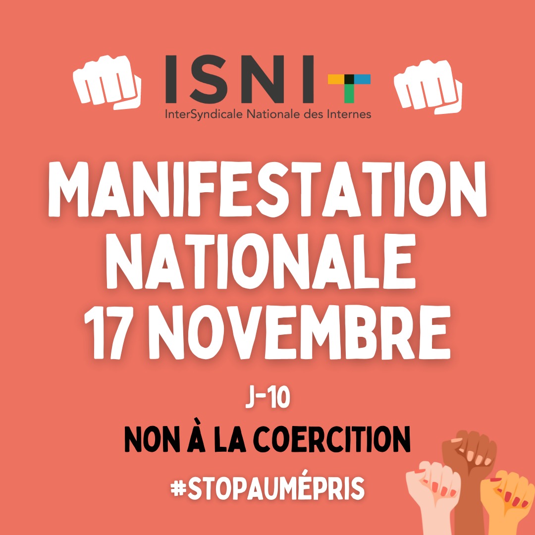 📢 MANIFESTATION LE 17 NOVEMBRE A PARIS 

Ils nous ont oublié systématiquement des textes de revalorisation des gardes. Ils veulent imposer la 4ème année de médecine générale. Ils veulent choisir où nous nous installerons. Ils refusent la communication en utilisant le 49.3.