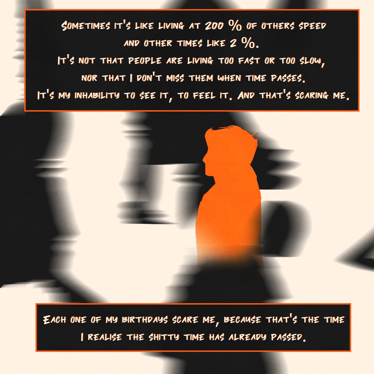 ylqart's tweet photo. ADHD comic about my experience with Time Perception for the #adhdcosmictakeover and #ADHDAwarenessMonth ! 

It was very hard to put this in words and to share it, so, I hope it'll help some of you over there to feel heard and not alone.🧡
1/2 https://t.co/yRFAe0OgbV