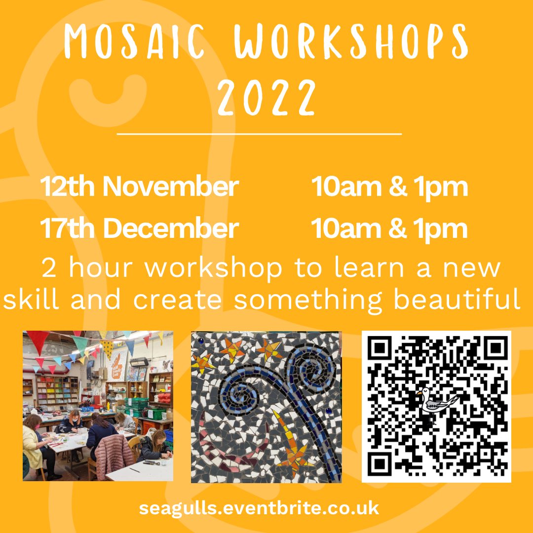 A few places on Saturdays workshop. Use promo code WINTERspecial to get a cheaper ticket (£25). Head to our Eventbrite to book
seagulls.eventbrite.co.uk
#creativeworkshopsleeds #mosaicworkshop #seagullsworkshops