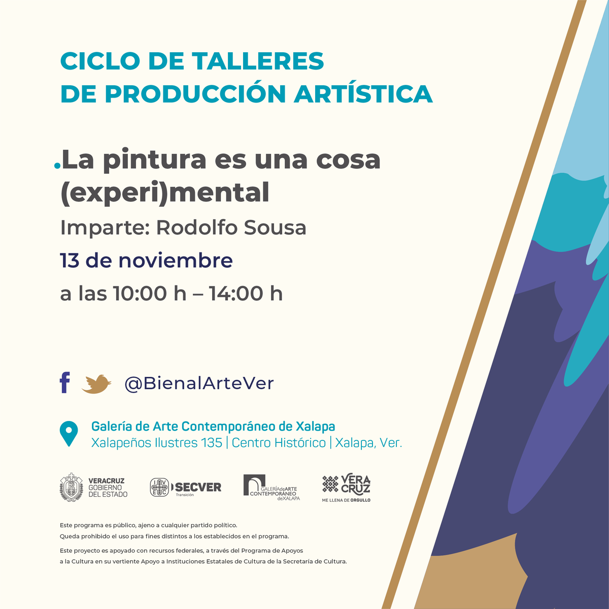 BienalArteVer's tweet photo. Este taller impartido por Rodolfo Sousa Ortega es un encuentro con la pintura como un lenguaje visual, el cual requiere de datos verbales en su producción y apreciación para generar imágenes.

🟣Registro: https://t.co/scd8uUWxmq

@cultura_mx
@VinculaCultura https://t.co/o6uzpo4C26