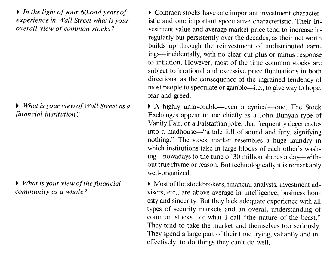 Ben Graham's last interview from 1976, shortly before his death. "The