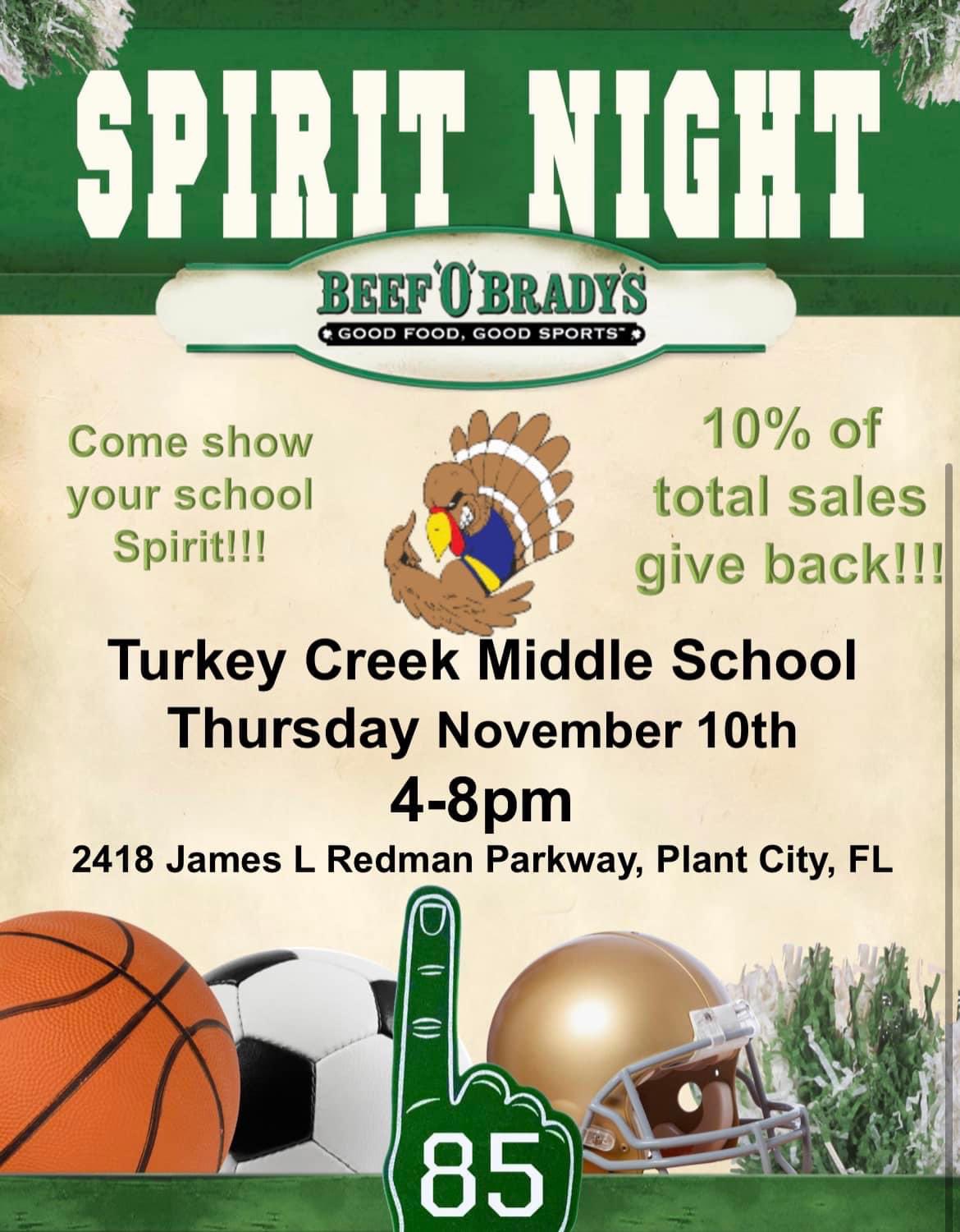 Turkey Creek MS on Twitter "We are back with our spirit night at