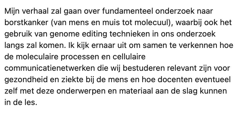 Op donderdag 24 november geef ik een praatje voor biologiedocenten. Deze bijeenkomst wordt georganiseerd door <a href="/BetapartnersNL/">Bètapartners</a> en er is nog plek.

Alle(en) docenten biologie zijn welkom, inclusief TOAs.

Aanmelden via de website van <a href="/BetapartnersNL/">Bètapartners</a>:
betapartners.nl/vakbijeenkomst…