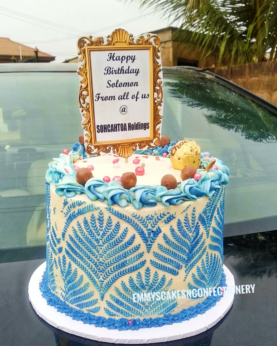 beautiful Stenciled Cake for my wonderful client. #emmyscakesnconfectionery #blue #stencil # vanilla #chocolate  #twoflavoredcake #yummy #delicious. call or Whatsapp 08104455835