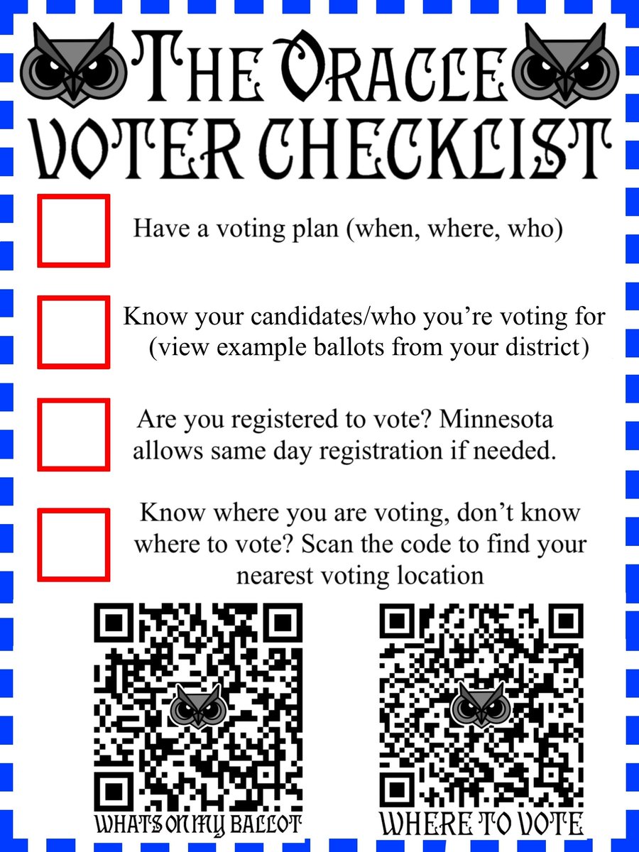 HamlineOracle's tweet image. With the Midterm Elections just around the corner, here is the Hamline Oracle&apos;s checklist on what to know before you vote.