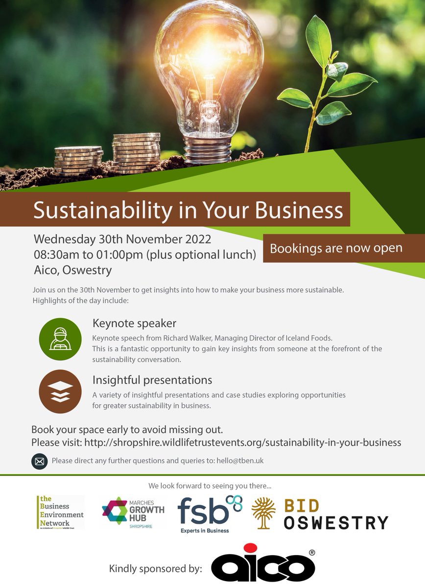 tbenuk's tweet photo. The upcoming ‘Sustainability in Your Business’ event is the perfect place to network with other #sustainablity conscious businesses and to learn how you can make your business more #sustainable 💡 Book online here (FREE): https://t.co/O2br4QISVy 

#wenlockhour https://t.co/PitTgZkYFc