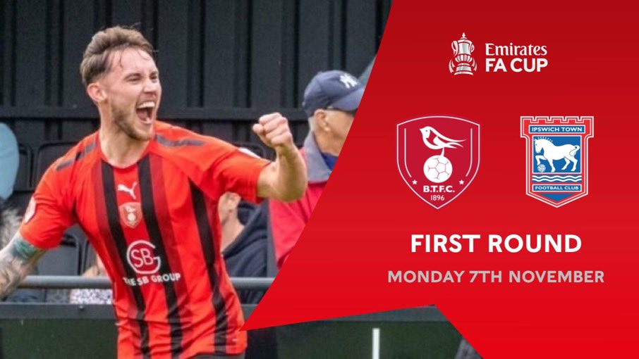 ⚽️ MATCHDAY..

🆚 <a href="/IpswichTown/">Ipswich Town</a> 
🕒 7:45pm KO
🏆 <a href="/EmiratesFACup/">Emirates FA Cup</a> First Round
📺 ITV 4 
🏟 Bottom Meadow 
📌 GU47 9BJ

#TOGETHERBTFC