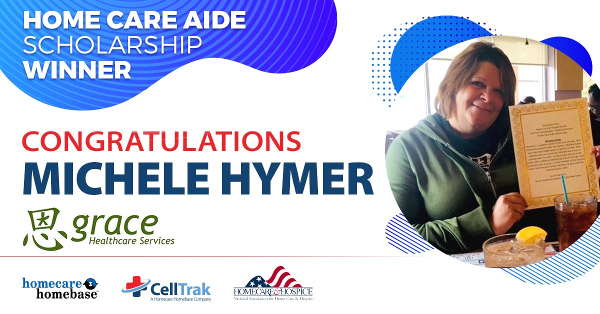 Congratulations to Michele Hymer from Grace Healthcare Services! She is today's Home Care Aide Scholarship Award Winner. Michele finds ways to connect with Alzheimer's patients and put their families at ease. #homecare #homecarehospicemonth #homecareaides #healthcareheroes