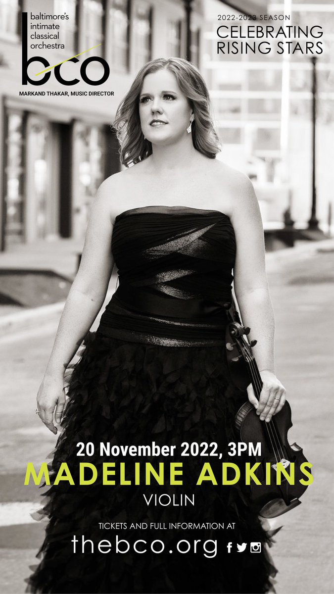 BaltChamOrch's tweet image. Join @MadelineAdkins on Sunday, 20 November 2022 at 3pm! She will play Arvo Pärt’s Fratres and Barber’s Violin Concerto, you don’t want to miss it! 
Get your tickets today at thebco.org/tickets