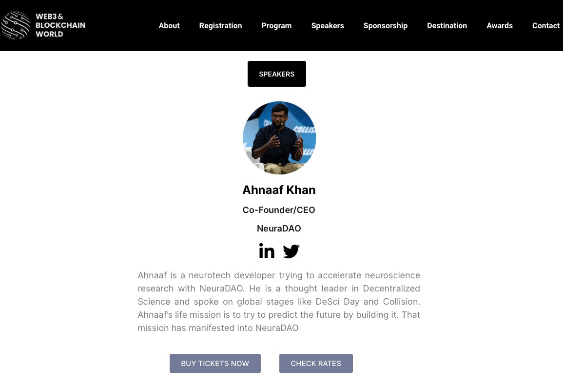 GM GM. Catch our founder <a href="/ahnaafkk/">Ahnaaf</a> at W3b &amp; Blockchain World this week where we’ll be talking a bit more about the future of DeSci and neurotech #W3B2022