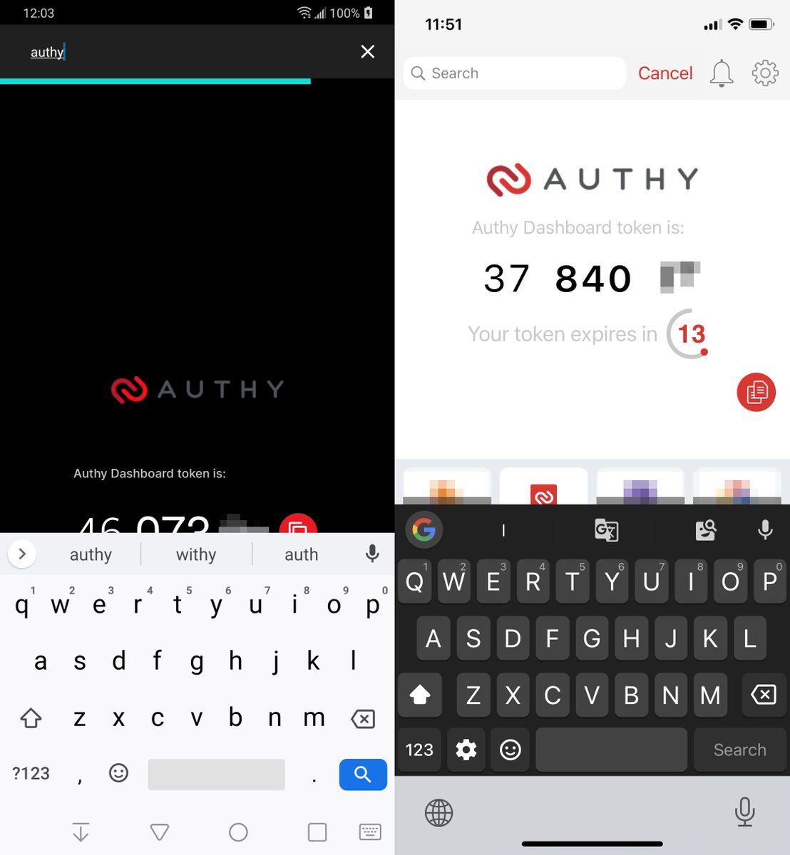 hmhackmaster's tweet image. Hey @Authy @AuthyHelp, please look at the differences between your Android and iOS apps.
So much vertical space wasted on Android (iOS gets 4 rows!) and I can't even see the TOTP code without dismissing the keyboard!
Where can I file a bug report? 😅