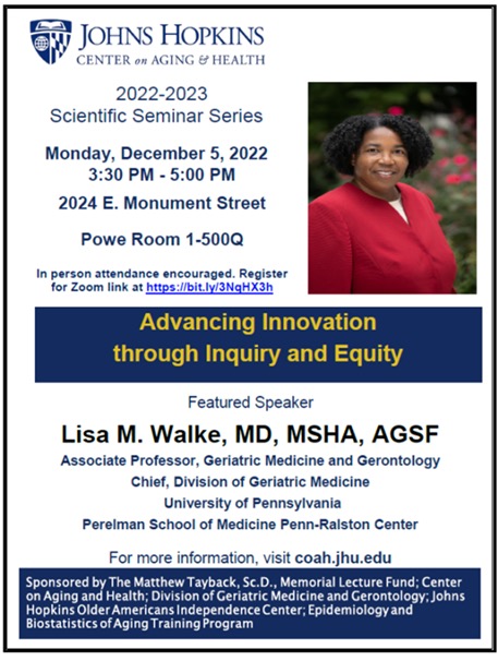 📣We are excited to kick off our 2022-2023 #COAHScientificSeminar series!

Mon., 12/5, 3:30pmET to 5pmET

“Advancing Innovation through Inquiry and Equity”
w/<a href="/walke_the_talk/">Lisa Walke</a> <a href="/Penn_Geriatrics/">Penn Geriatrics</a>  

Hybrid event: In-person details ⬇️ &amp; virtual registration at: bit.ly/3NgHX3h