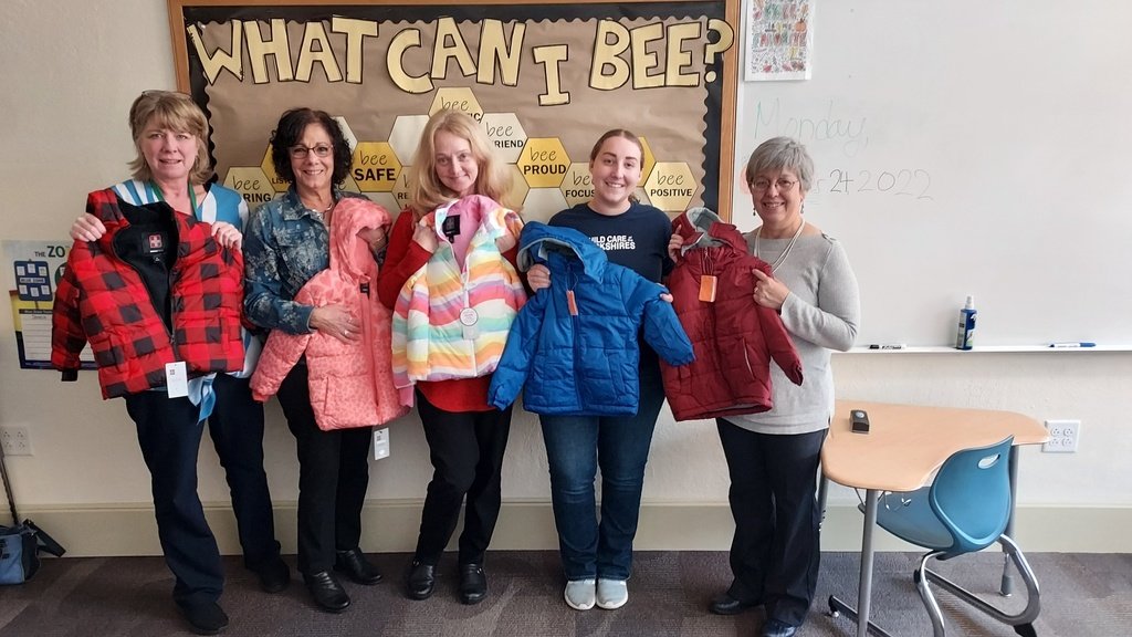 Northern Berkshire United Way has partnered with BCAC, the Rotary Clubs of North Adams and Williamstown, and Child Care of the Berkshires in a program called Operation Warm.   Here is a photo of them presenting Colegrove with coats for our students.