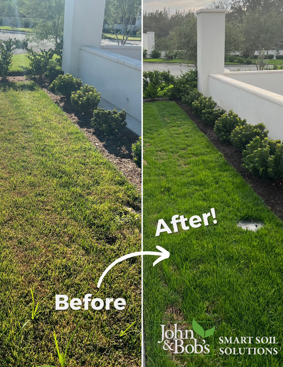 The power of #LIFE in your #soil can transform your #lawn right before your eyes! 😱🌱 
Use John&amp;Bob’s products to help treat bad lawn fungi and dryness and be PROUD of your #yard!
