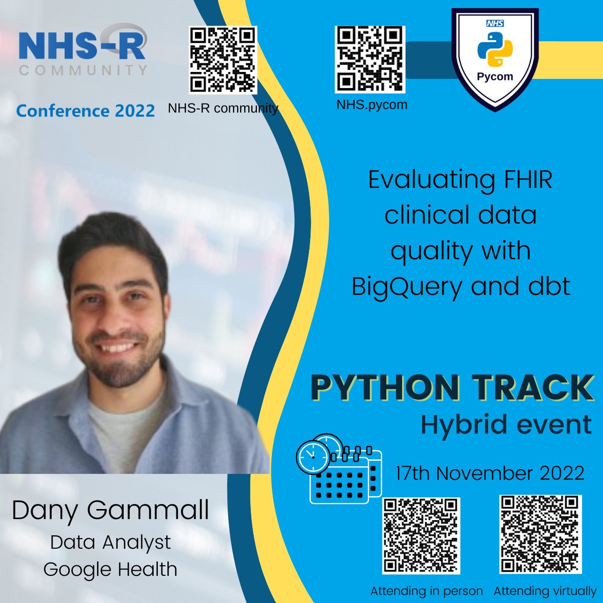 NHS Python Community (@nhspycom) on Twitter photo Google Health's Dany Gammall will be speaking at the Python Track of the NHS-R conference on 17/11. There's still time to sign up @ nhs-pycom.net/nhs-r-conferen…
<a href="/GoogleHealth/">Google Health</a> <a href="/NHSDigital/">NHS England Transformation</a> <a href="/NHSEngland/">NHS England</a> <a href="/AnalystX_/">AnalystX</a> @apha_analysts #Python #Google #FHIR #BigQuery #HealthCare #datadriven #NHS Google Health's Dany Gammall will be speaking at the Python Track of the NHS-R conference on 17/11. There's still time to sign up @ nhs-pycom.net/nhs-r-conferen…
<a href="/GoogleHealth/">Google Health</a> <a href="/NHSDigital/">NHS England Transformation</a> <a href="/NHSEngland/">NHS England</a> <a href="/AnalystX_/">AnalystX</a> @apha_analysts #Python #Google #FHIR #BigQuery #HealthCare #datadriven #NHS