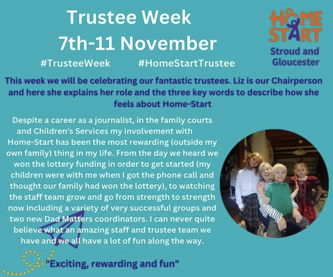 This week is 'Trustee Week' and every day this week we will be celebrating one of our fantastic Home-Start Stroud and Gloucester Trustee's #TrusteeWeek #HomeStartTrustee #BecauseChildhoodCantWait
#homestarthero