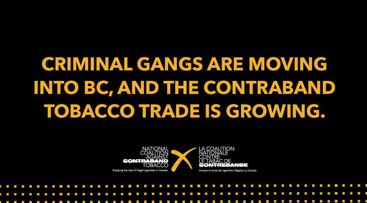 RickBarnumNCACT's tweet photo. Criminal gangs are transporting millions of #illegal #cigarettes into British Columbia, and using the proceeds to fund other illicit activities, such as drugs, guns, and human trafficking. https://t.co/YnV85JsbYA