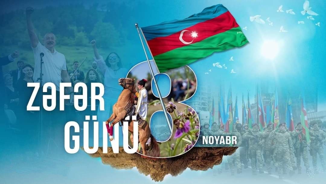 8 Noyabr - Zəfər Günü Azərbaycan xalqının qəhrəmanlığının, döyüş əzminin, qüdrətinin təntənəsinə çevrilən misilsiz qələbədir!
Bu tarix milli qürurun, şərəfin, ləyaqətin zəfər çaldığı gündür.
Zəfər Gününüz mübarək!
#zəfərfədakarlıqlaqazanılır #ZəfərGünü #QarabağAzərbaycandır