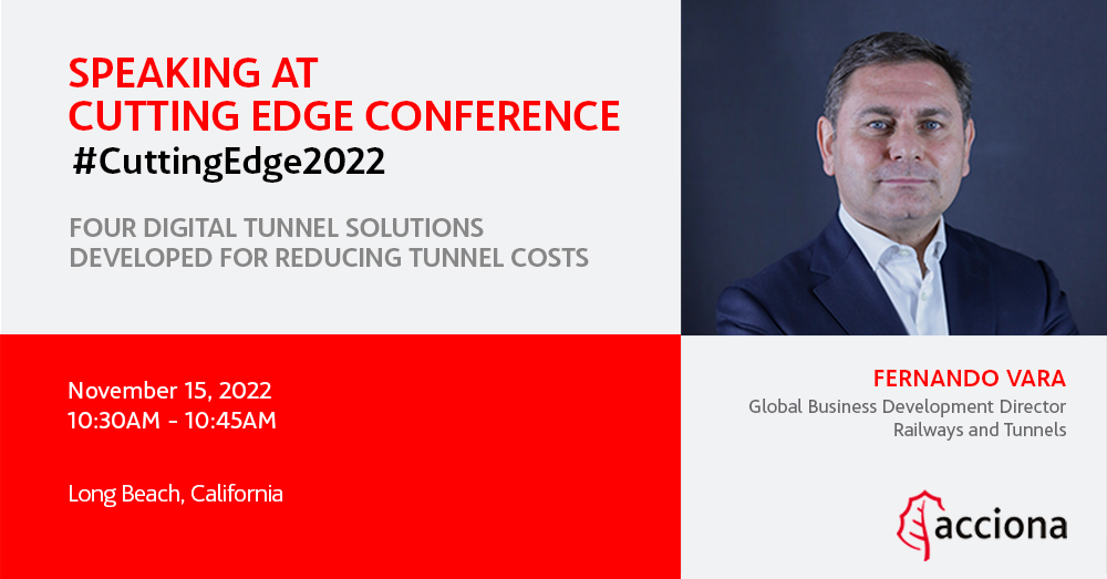 Are you attending the Underground Construction Association #CuttingEdge2022 Conference in #California next week? Hear from #ACCIONA’s Global Business Development Director, Fernando Vara on #digital tunnel solutions to reduce tunneling costs. 🎤10:30AM Tuesday, November 15.