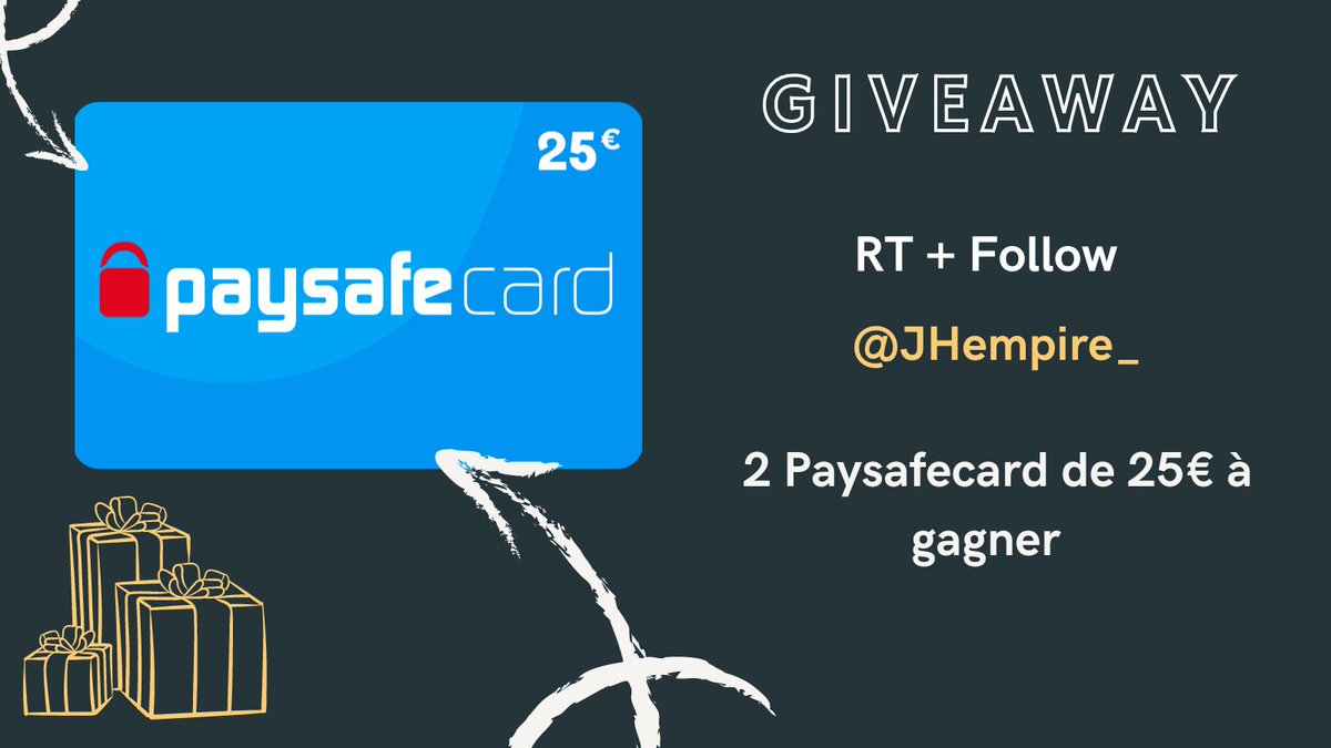 JHempire_'s tweet image. #GIVEAWAY 🎁

2 Paysafecard à gagner 

Pour participer : 

➔ RT le tweet 

➔ Follow la page @JHempire_ 

Tirage au sort jeudi soir ! 
Bonne chance 🍀