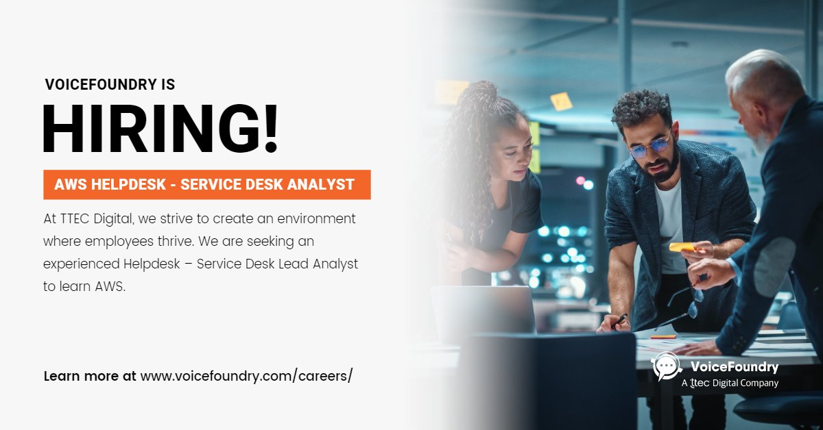 We are seeking an experienced Helpdesk – Service Desk Lead Analyst to learn AWS. We’re a global company transforming CX by helping our clients design and deliver simpler, more effective human-centered customer service experiences.

Learn more: bit.ly/3t6qzHM