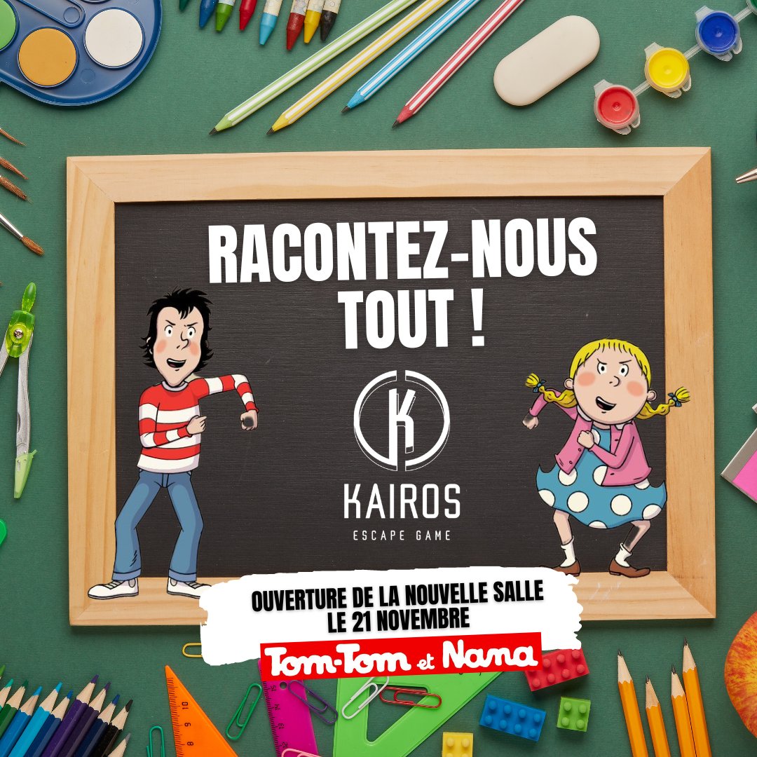 Racontez votre rentrée à Tom-Tom et Nana, qui feront eux leur rentrée le 21 novembre chez Kairos escape game ! 
 💻 kairos-escapegame.com 
#EscapeGame #escapegames #escapegamesparis #escapegameroom #funny #play #game